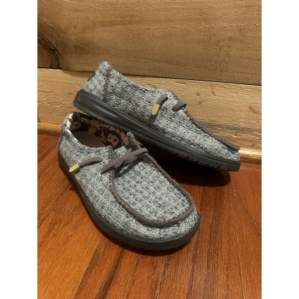 Hey Dude Wendy Grey Woven Textured Slip On Moc Toe Loafers Women Shoes